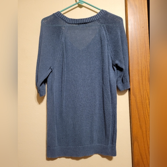 LOFT Blue Gray ½ Sleeve Vneck Knit Sweater size Large - Picture 3 of 5